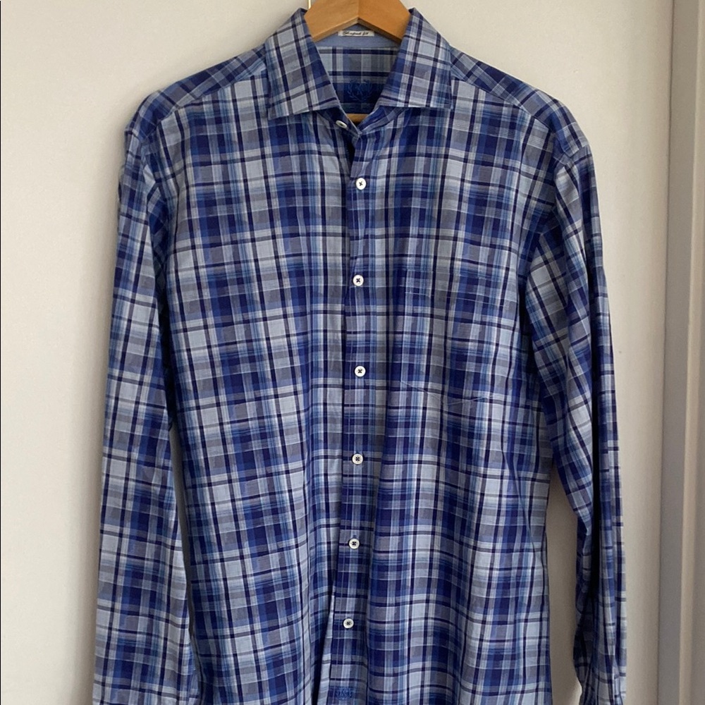 Bugatchi Men's Blue Plaid Shirt (great condition)